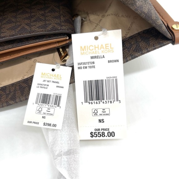 Michael Kors Mirella Medium EW Tote Bag & Trifold Wallet Brown - Picture 11 of 11